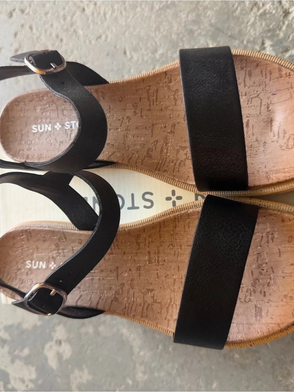 “New” Sun & Stone Black Strappy Cork-Platform Sandals size3